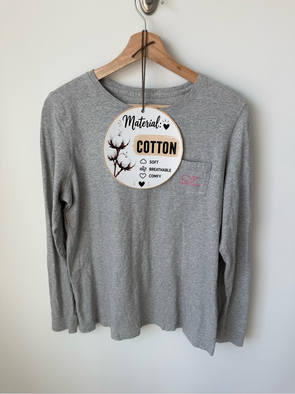 Vineyard Vines 100% Cotton Long-Sleeve Pocket Tee - Gray | M